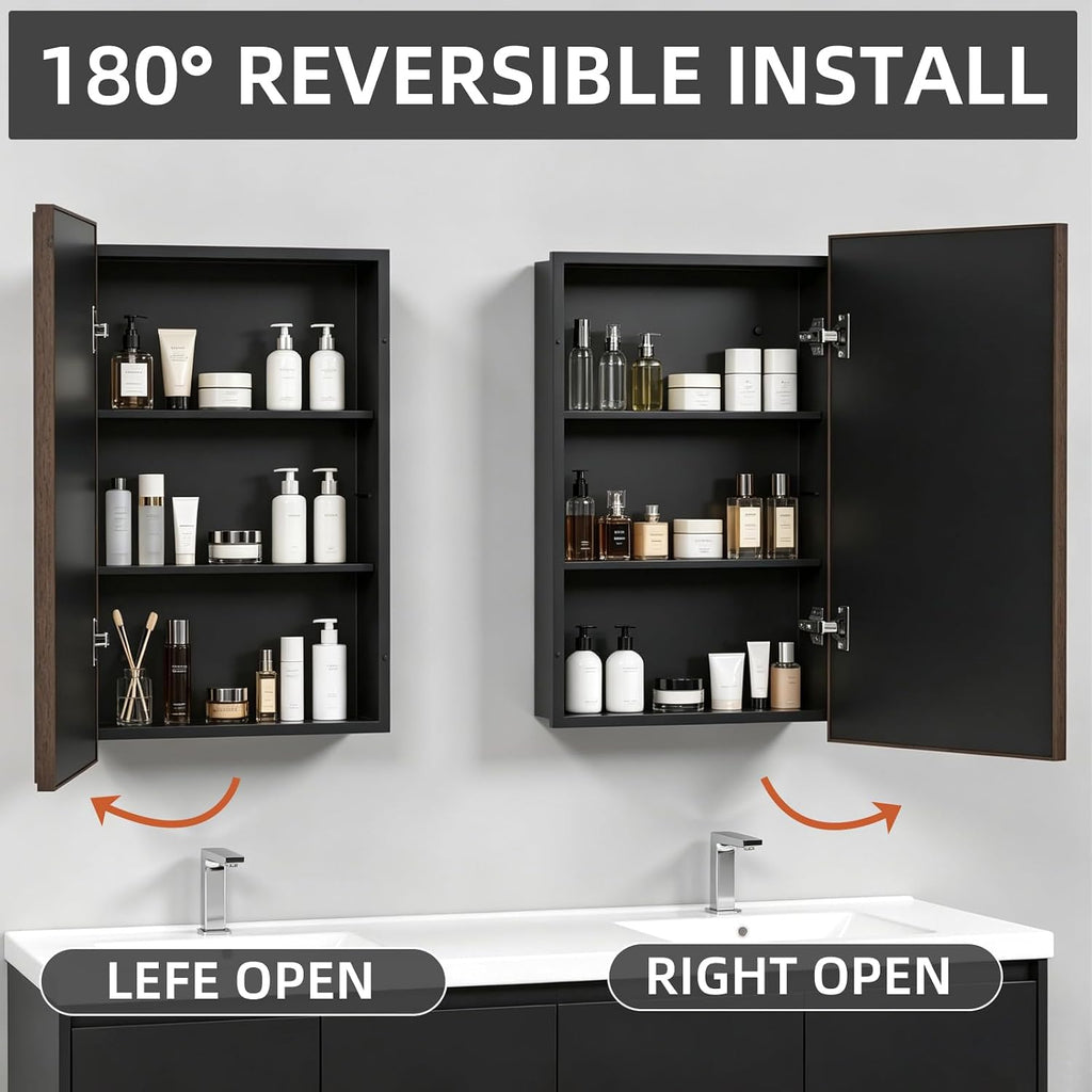 Recessed Medicine Cabinet Mirror with Storage,Brown Aluminum Medicine Cabinet Frame Mirror,Tempered Glass,Mount