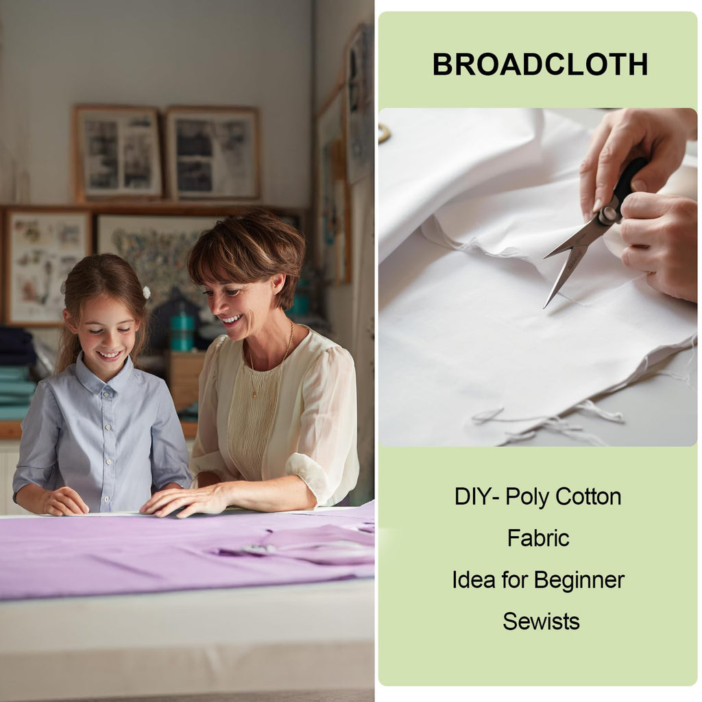 Cotton Polyester Fabric by The Yard, 57" Wide Broadcloth Soft Lightweight & Breathable Material for Lining, Sewing
