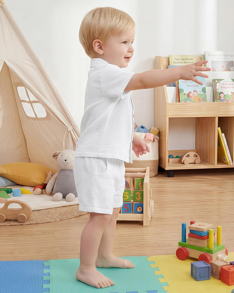 Baby Boy Clothes Baby Boy Outfits Baby Boy Summer Clothes Cotton 2 Piece Set with Button Down Shirt and Shorts