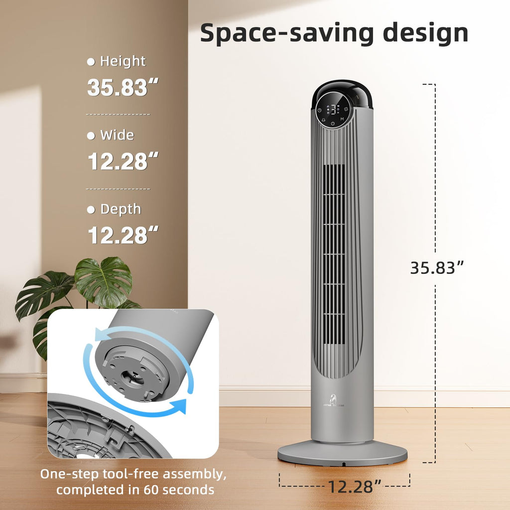 T36 Tower Fan, 36 Inch DC Brushless Motor Bladeless Oscillating Fan with Remote, 6 Speeds & 4 Modes,LED Display, 9H