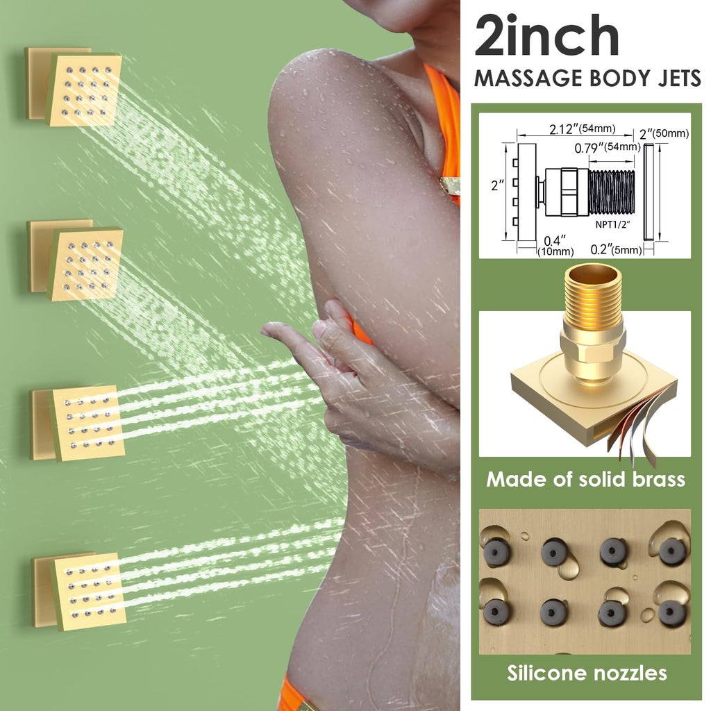 Dual Shower Head Shower System with Body Jets, 12" Ceiling Mounted Rain Shower Head & 6" Wall Mounted Head Full Body