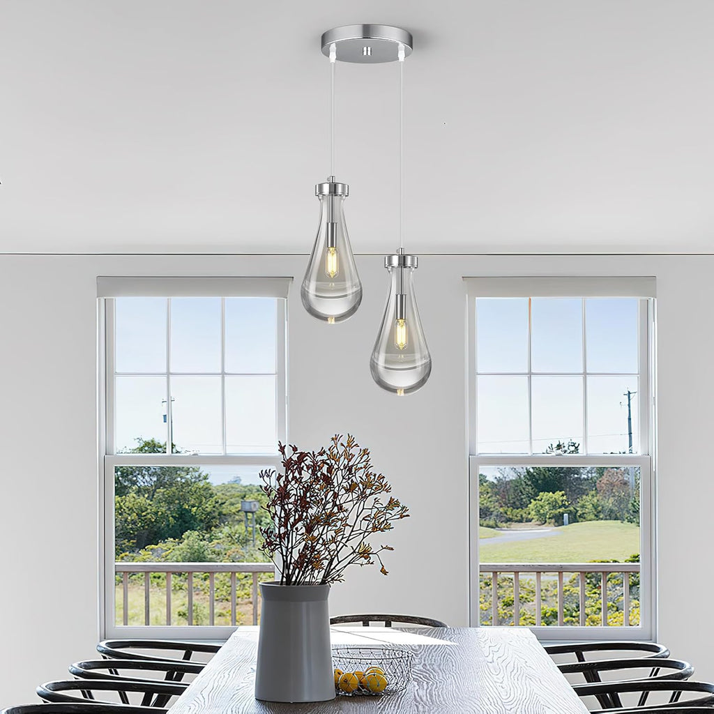 Raindrop Pendant Lights Kitchen Island Teardrop Chrome Hanging Light Fixtures Clear Solid Glass Pendant Light Modern Chandeliers for Dining Room Porch Corridor Living Room (2-Light) A121-B0DNDNPR3C
