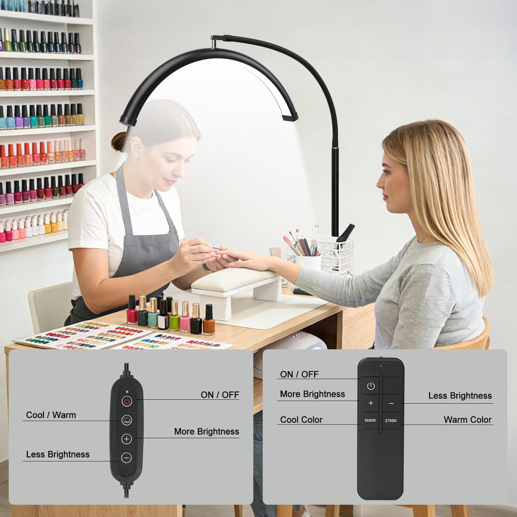 Half Moon LED Floor Light - Professional Shadow-Free Lamp for Lash Techs, Estheticians & Tattoo Artists | Remote