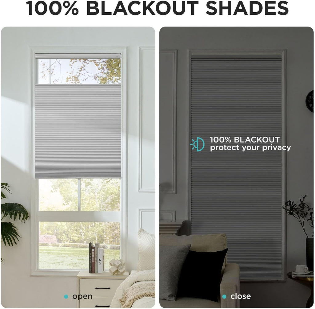 No Tools No Drill Blinds for Indoor Windows, Cordless Window Blinds Cellular Shades Top Down Bottom Up Blackout