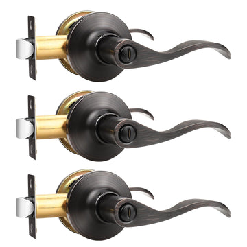 3 Pack Interior Door Handles Bronze Privacy Door Levers Oil Rubbed Bronze Bedroom Door Handles with Lock Bathroom