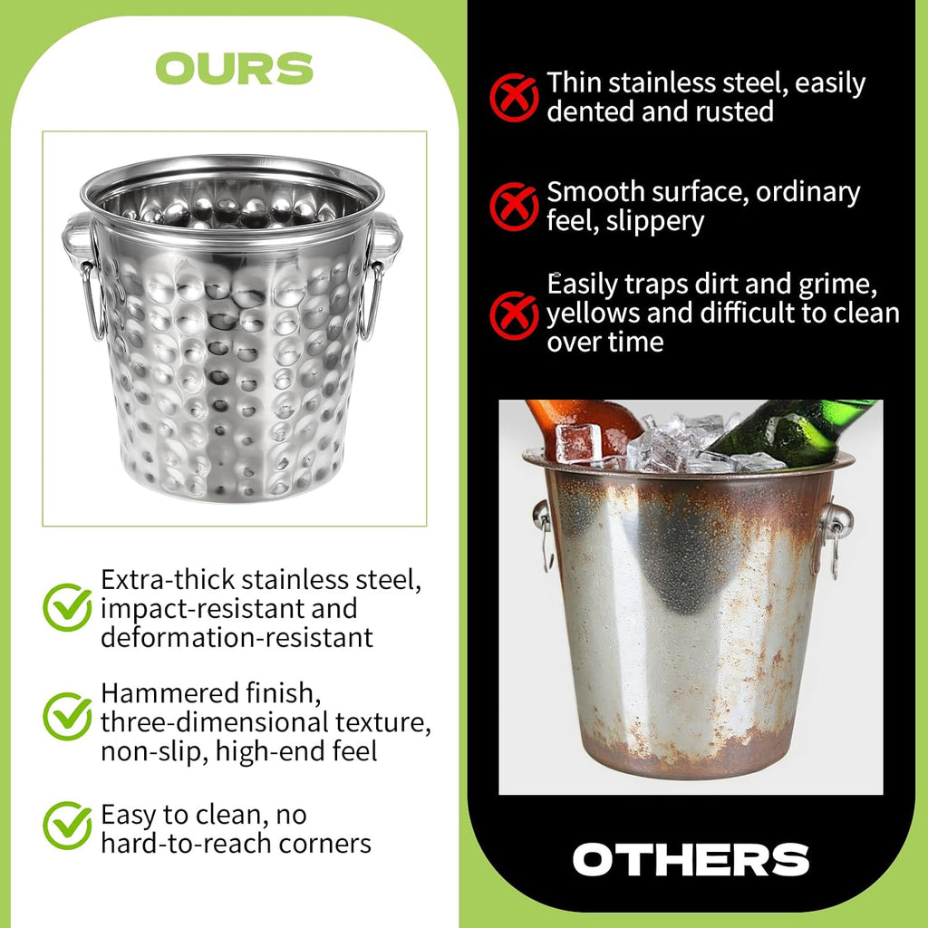 Ice Buckets with Handles and Tongs, 3L Metal Beverage Tubs for Ice and Drinks, Wine and Champagne Chiller - Set of 3