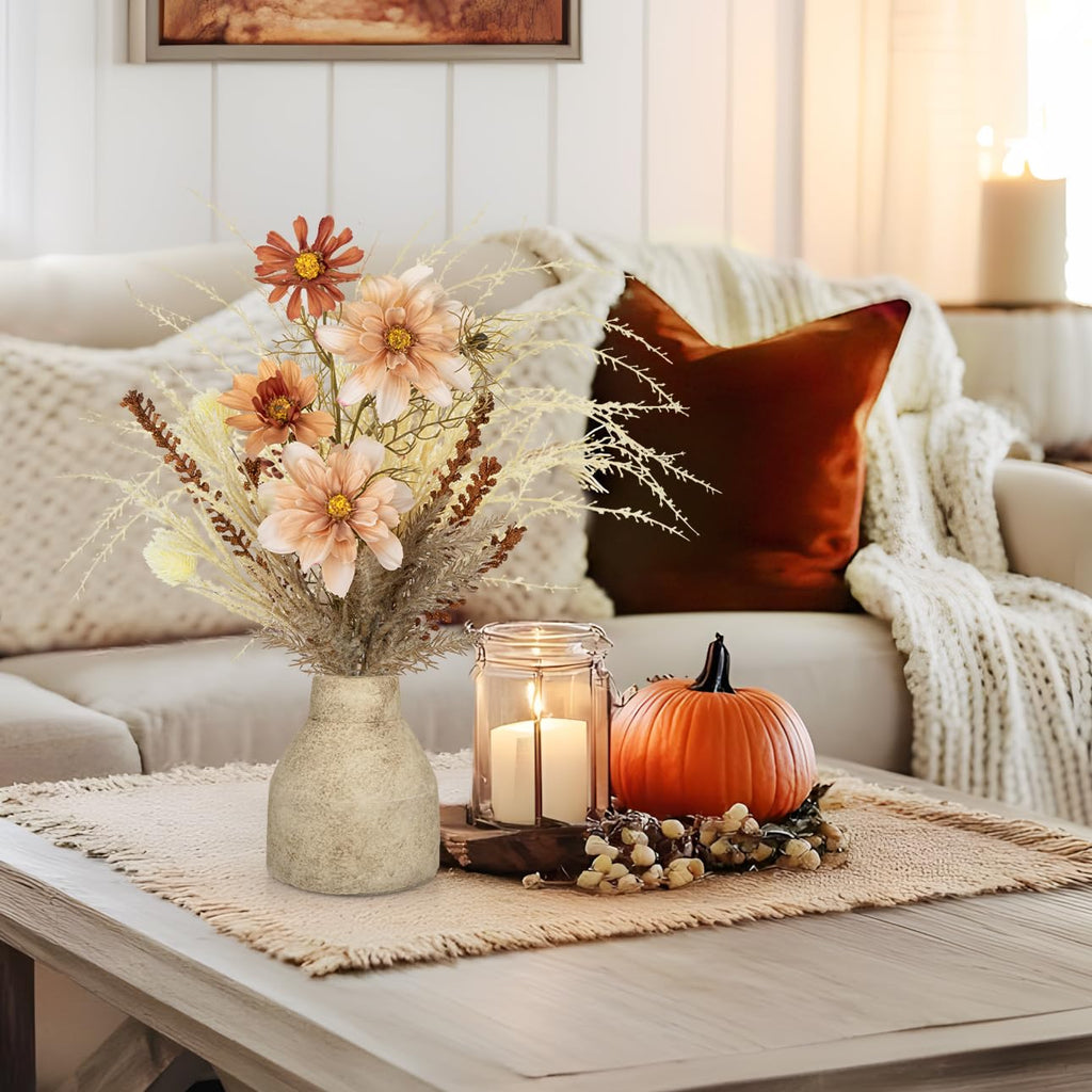 Faux Fall Pampas Grass with Vase, Fall Flowers Artificial for Decoration Arrangement Bouquet Plant in Ceramic Vase