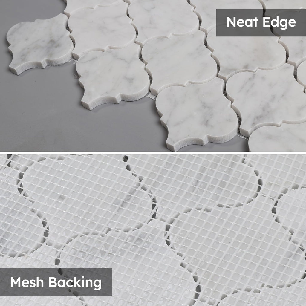 Carrara White Marble Mosaic Tile 3 Inch Arabesque Polished 5 Sheets