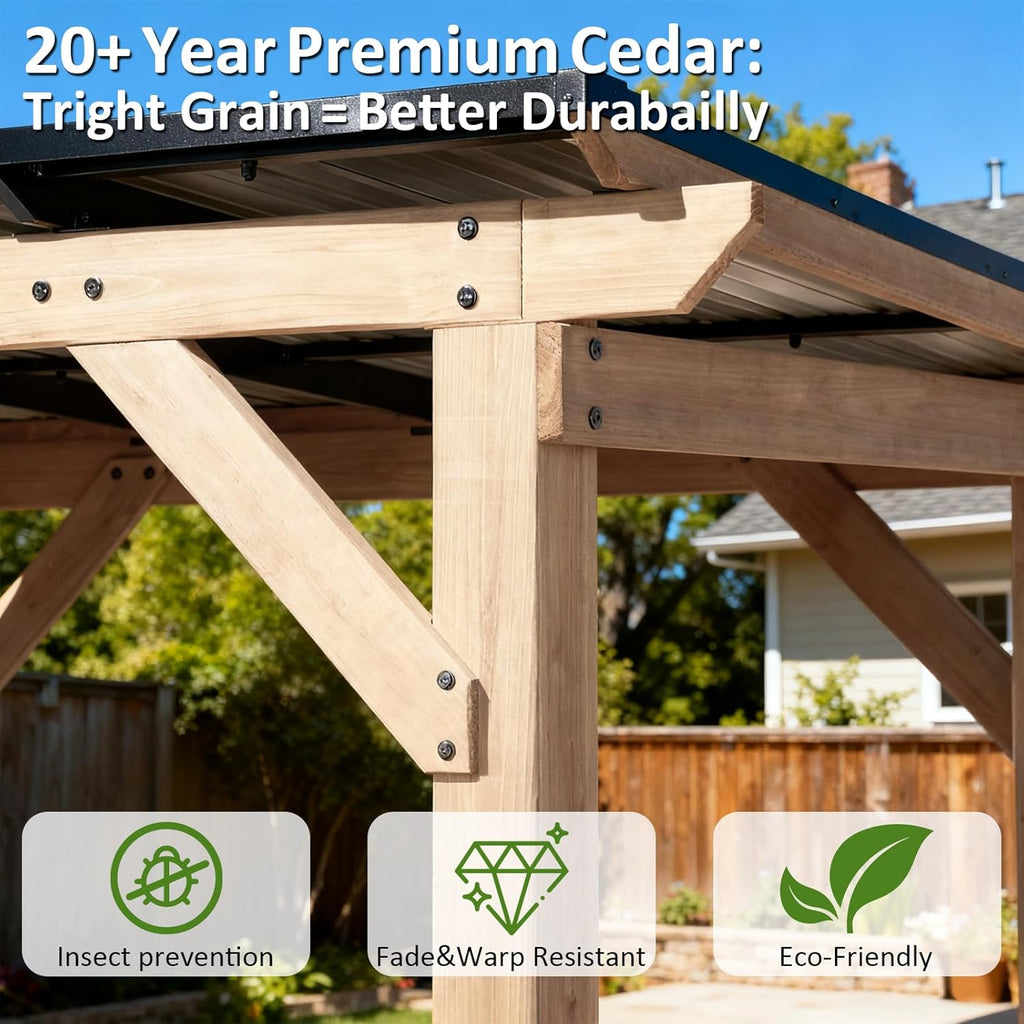 Cedar Wood Gazebo 10' x 12',Wooden Grill Gazebo with Sloped Galvanized Steel Roof,Permanent Hardtop Patio Pavilion
