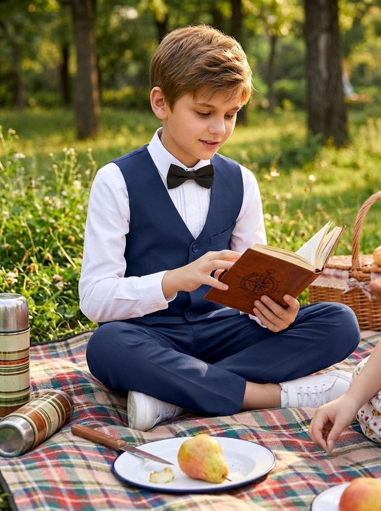 Boy's Suits,4pcs Formal Suit for Kids,Tuxedo Wedding Vest Pants with Bowtie