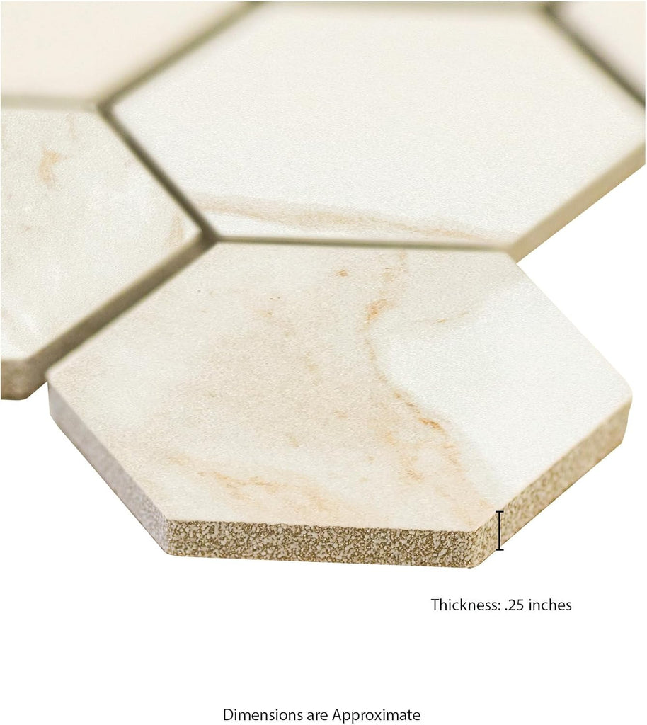 Eden Calacatta 3 in. x 3 in. Hexagon Porcelain Mosaic Tile Flooring