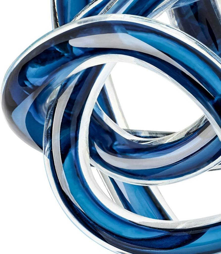 Orbit Hand Blown Glass Infinity Knot Sculpture - 4.5 Inch Glass Art Blue Knot Decor Ball Decor, Small Centerpiece