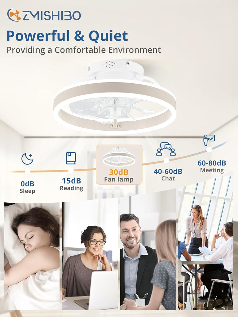 Low Profile Ceiling Fans with Lights and Remote, 13 Inch Fandelier Ceiling Fan with Light, White Modern Flush Mount Ceiling Fan, Small Dimmable LED Fan Lights for Bedroom A101-B0D2KS5L9J