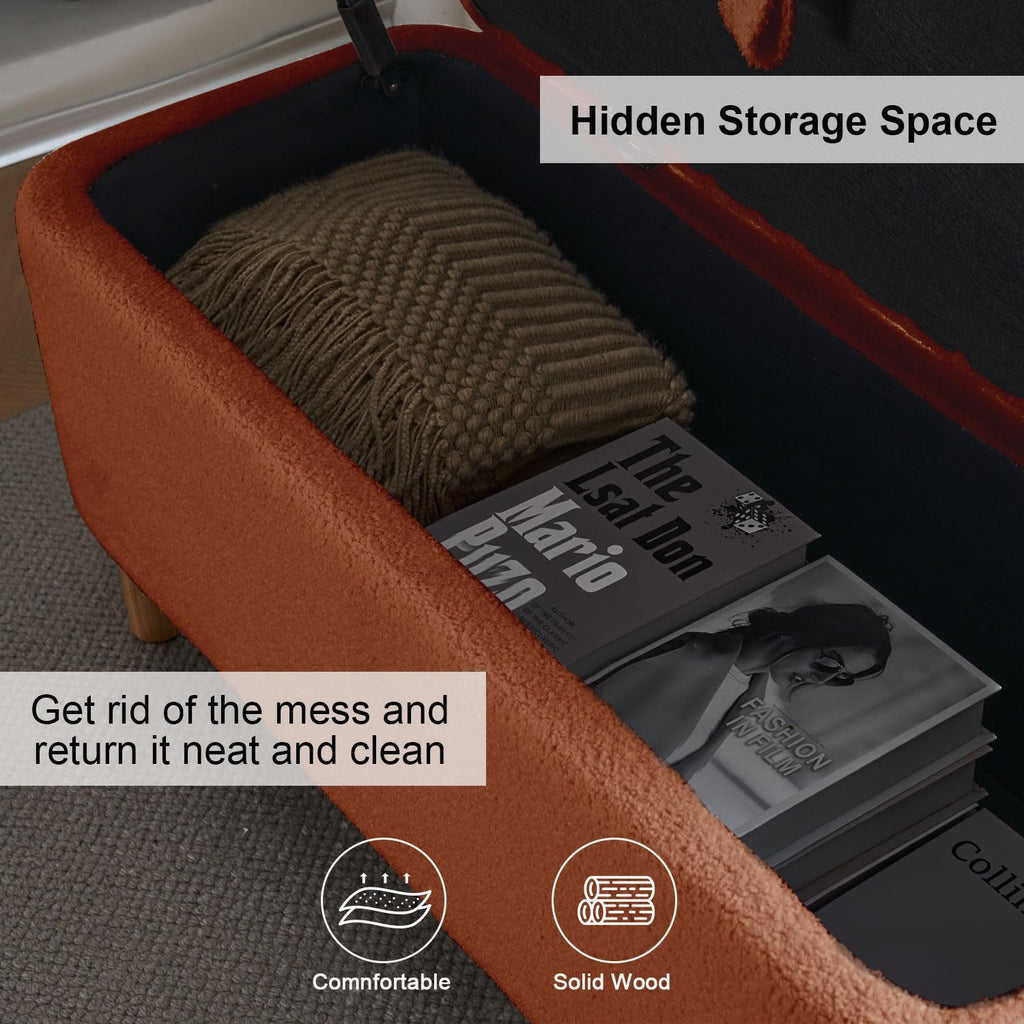 Storage Bench Bedroom Bench Sherpa Ottoman Storage Entryway Rectangular Boucle Foot Rest Stool Padded Seat