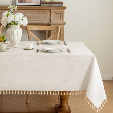 Ivory Tablecloths Rectangular 55 x 75 Inch, Linen Look