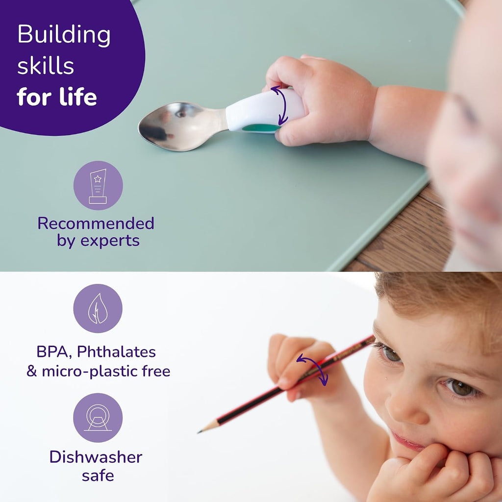 Toddler Utensils, Ergonomic Fork and Spoon Set for Self Feeding, Stainless Steel Silverware for 1-3 Year Olds, BPA