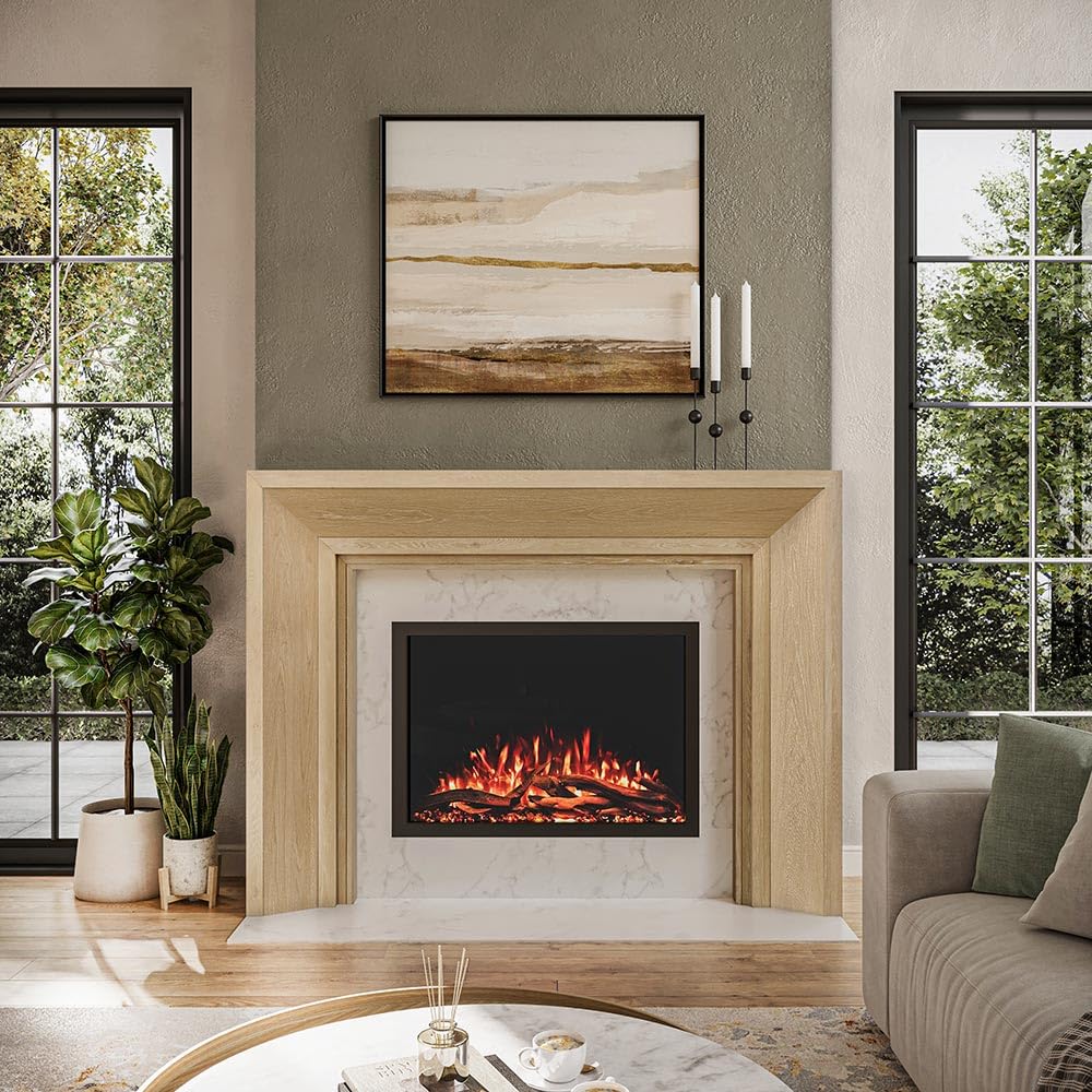 Everly Wood Fireplace Mantel Surround Kit in Whitewash | 56" x 42" Opening | 80" x 54" Overall | Modern Picture Frame