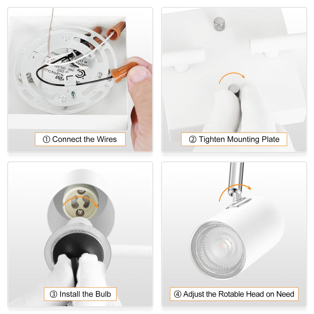 4 Light Track Lighting Fixtures Ceiling, Matte White Track Lights Ceiling with Flexibly Rotatable Light Heads, Modern