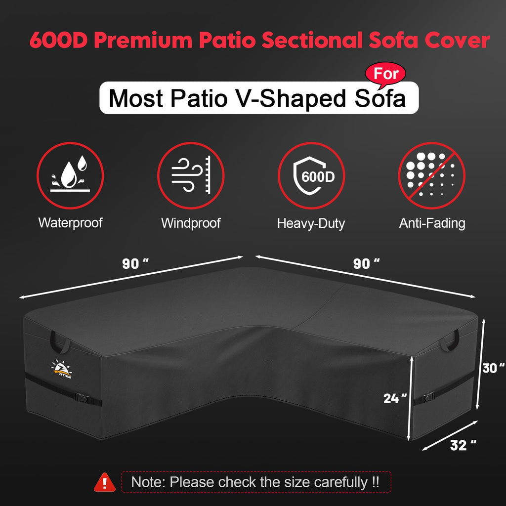 Outdoor V-Shaped Sectional Cover - 600D Patio Sectional Sofa Cover, Waterproof & Heavy Duty Patio Furniture Covers