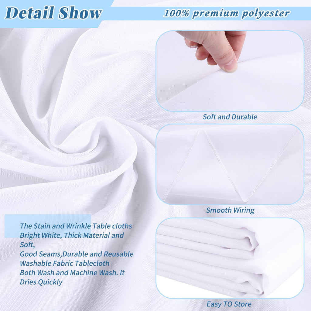108 Inch Round Tablecloth White Polyester Fabric Table Covers 6 Pack