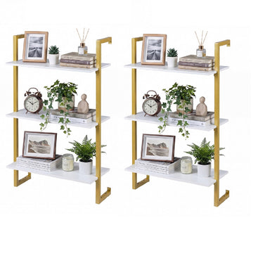 3-Tier Floating Shelves Set of 2, Industrial Wall-Mounted Bookshelf