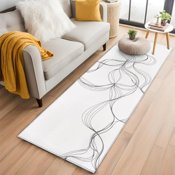 Area Rug Abstract Minimalist Line on White Soft Non-Slip Washable Felt Carpet Pad, Modern Art Area Rugs Bedroom