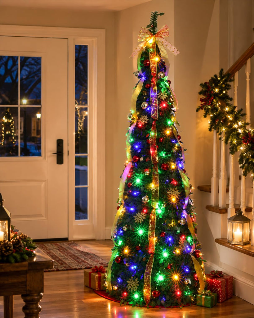 7ft Pop Up Pre-Lit with 200 Warm White & Multicolor Lights