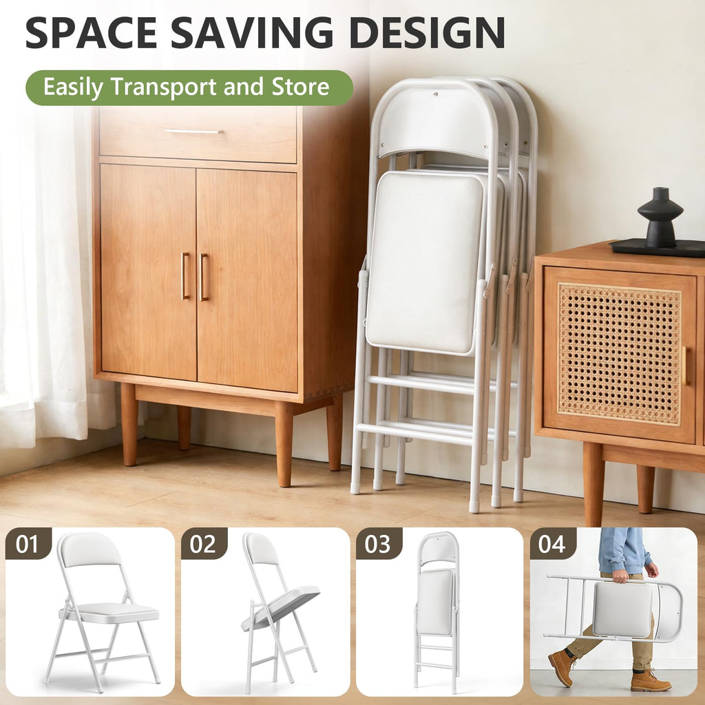 6 Pack Folding Chairs, PU Leather Folding Dining Chairs with Padded Cushion Seat & Back, Indoor Outdoor Folding Chair