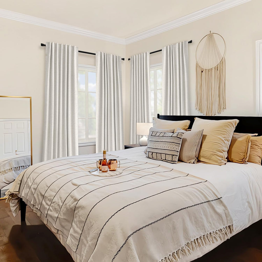 100% Blackout Curtains 84 inches Long Linen Curtains & Drapes 2 Panels Set for Bedroom Back Tab Living Room Darkening