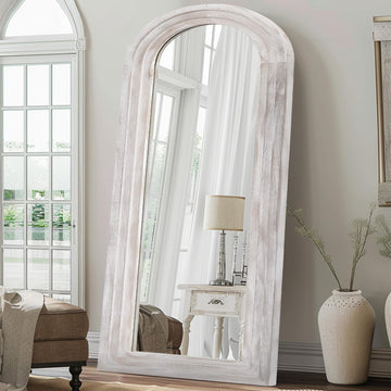 Arched Full Length Mirror with Solid Wood Frame