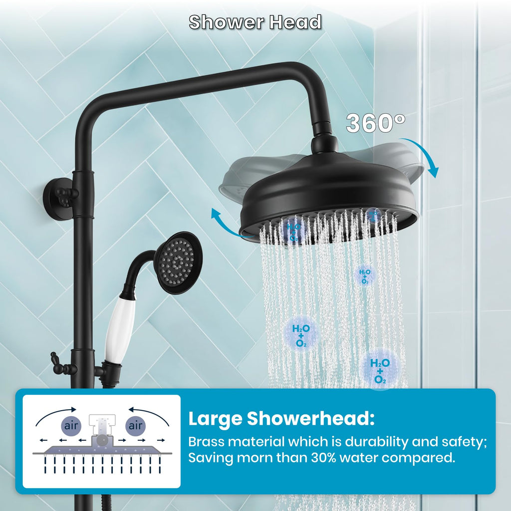Exposed Shower Faucet Set Luxury,Matte Black,Straight Rod