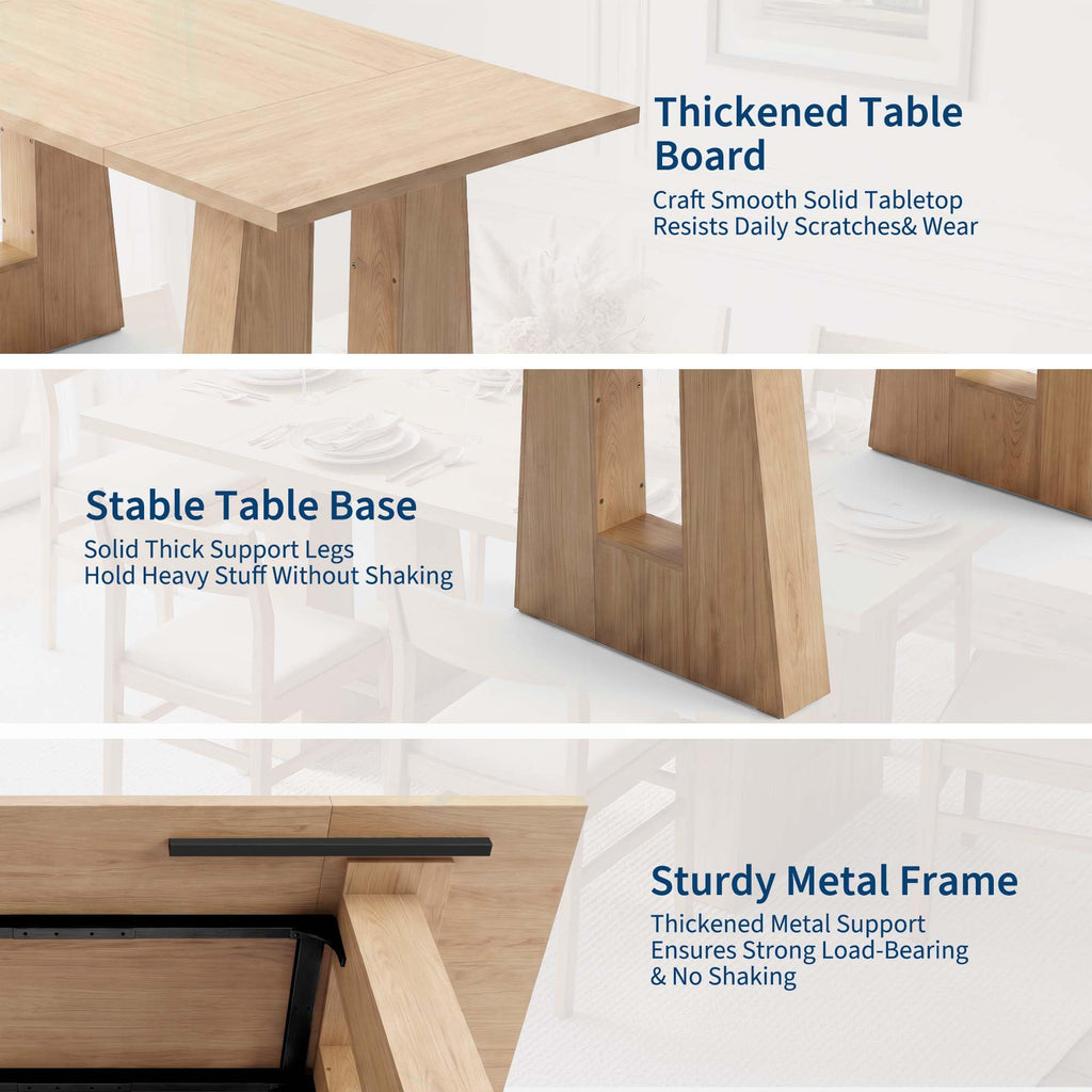 63" Dining Table for 4-6 People, Modern Kitchen Table, Light Oak