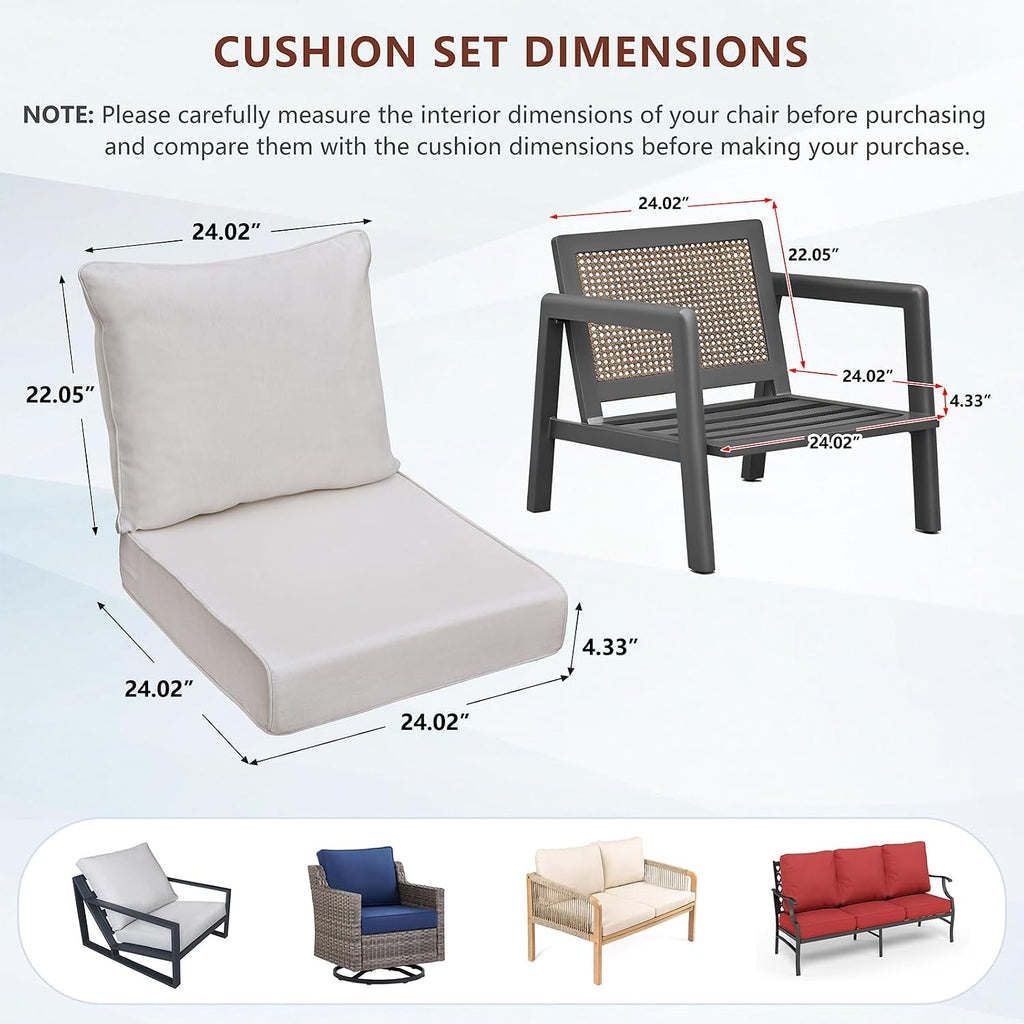 Outdoor Deep Seat Chair Cushions Set 24 x 24 Inch, Waterproof UV-Resistant Thick Patio Chair Replacement Cushions Set