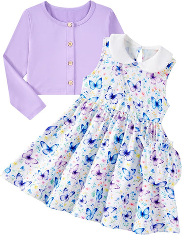 Girls Dresses Long Sleeve Cardigan Sets A-Line Twirl Dress