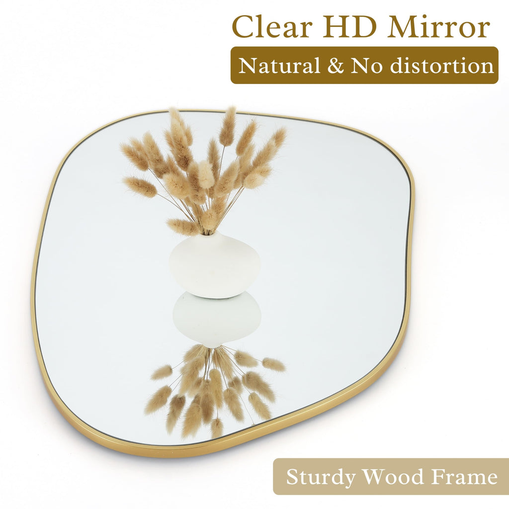 Irregular Asymmetrical Wall Mirror, 27''x19'' Gold Bathroom Mirror