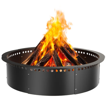 Smokeless Fire Pit Ring, 40-Inch Outer/36-Inch Inner Heavy Duty Large Solid Metal Steel Flower Shape Firepit Rim