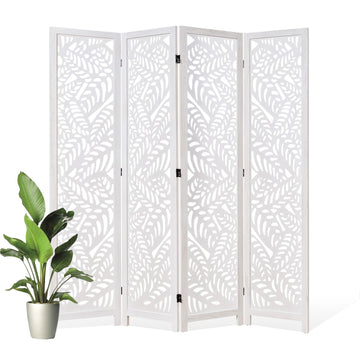 Leaf-Carved Room Divider Privacy Screen - 67 Inch Tall Foading Decorative Wood Screen Dividers Panel - Natural Wood
