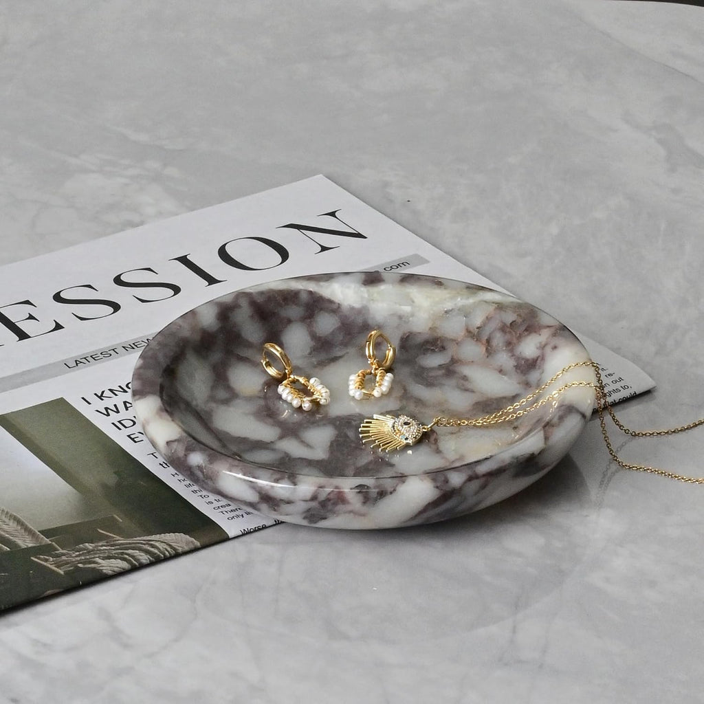 Natural Marble Ring Dish Jewelry Tray, 5.5" Trinket Dish