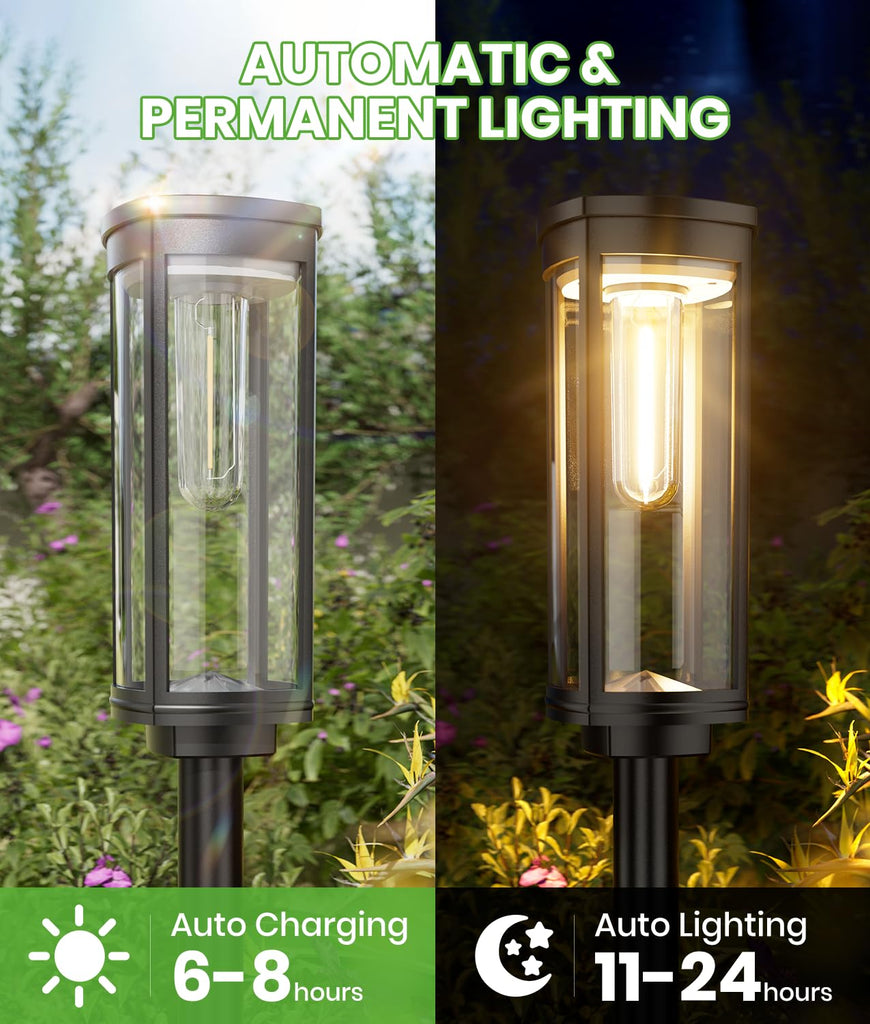 Solar Pathway Lights Outdoor, 4 Pack, Warm White, IP65 Waterproof