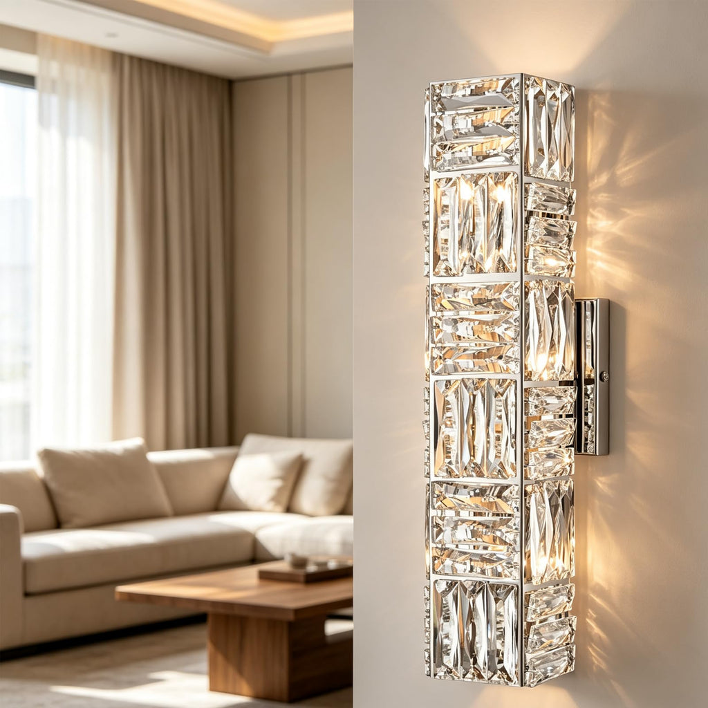 Modern Chrome Crystal Wall Sconce, 5-Light Wall Fixture