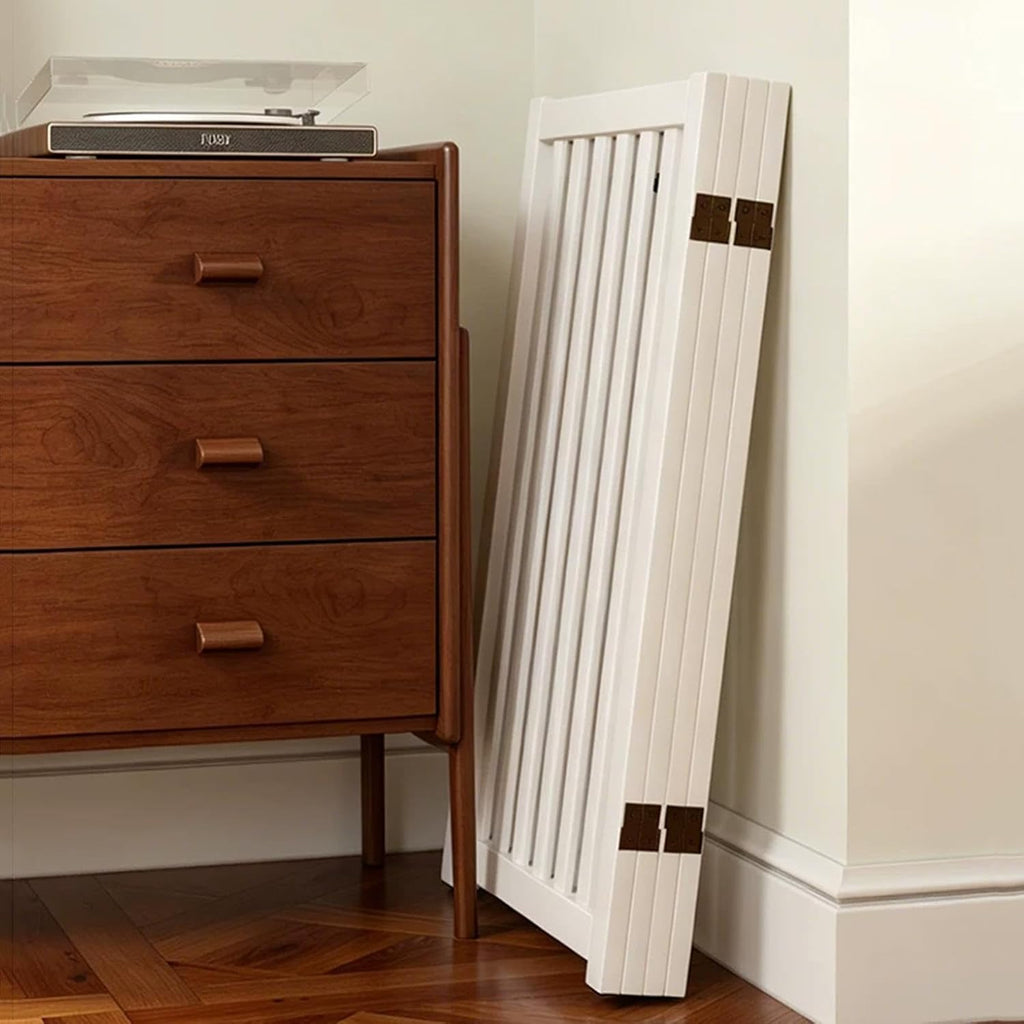 Wooden Free Standing Dog Gate, White Step-Over Pet Barrier
