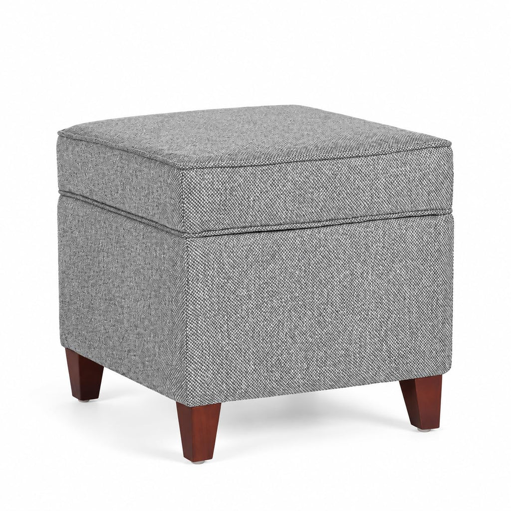 Linen Storage Ottoman with Wooden Legs, 17" Square Upholstered Flip-Top Footrest Stool, Extra Seat or Coffee Table