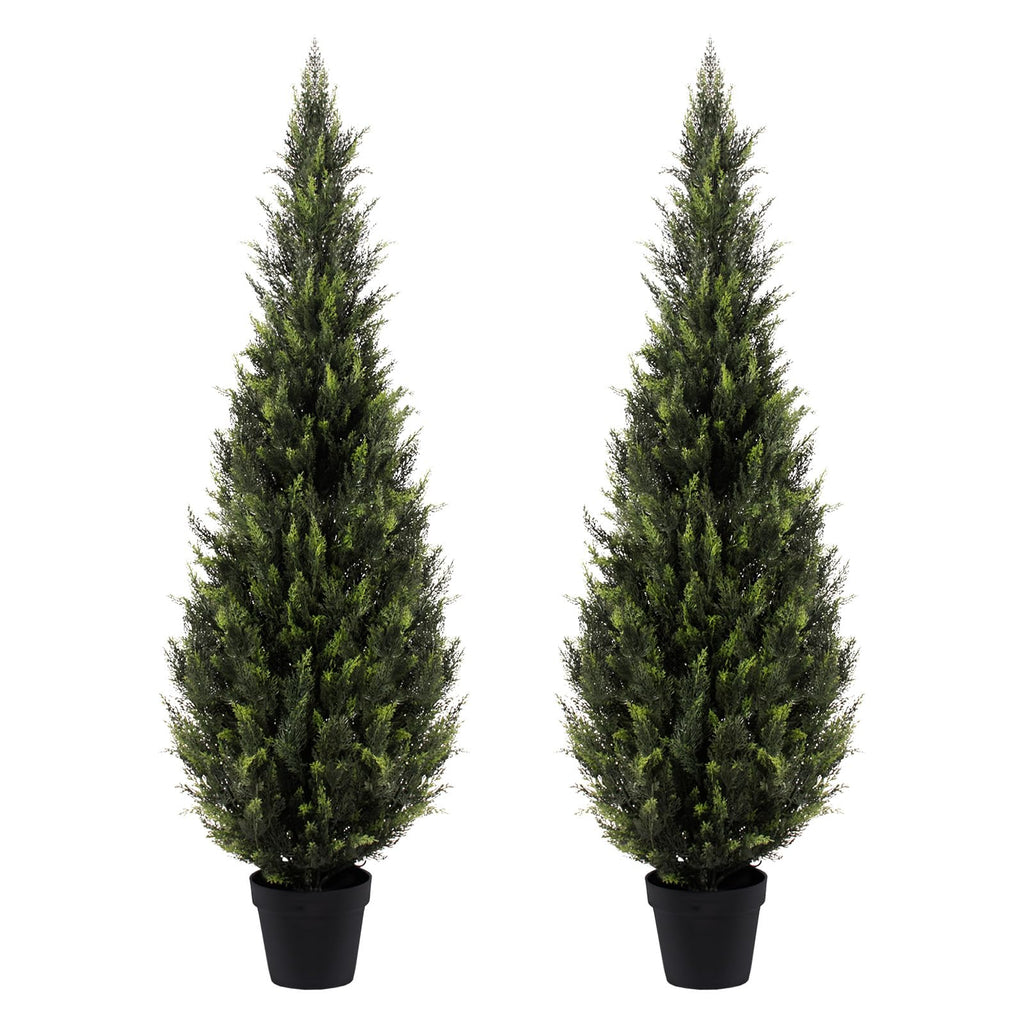 Artificial Cedar Topiary Trees, 5 FT UV Resistant Faux Boxwood Plants, Front Porch Decorations Outdoor, Realistic