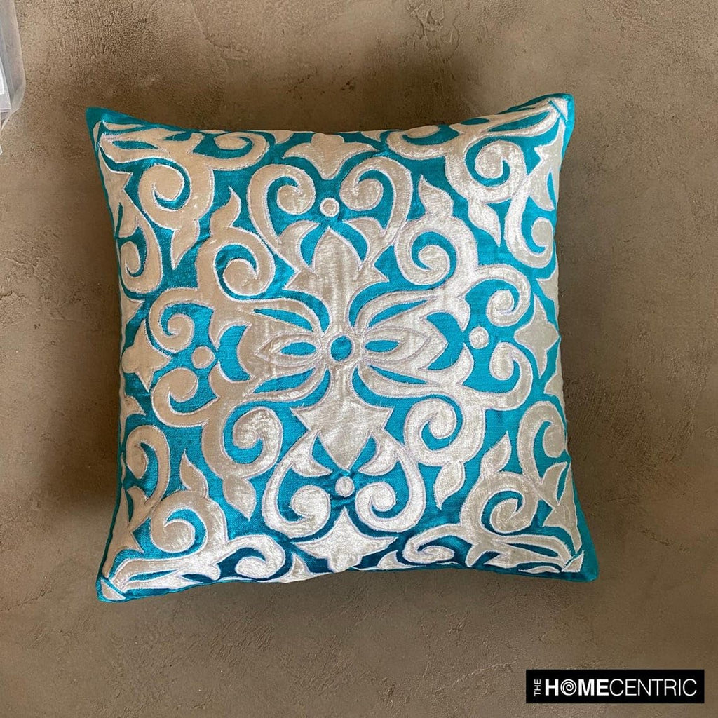 Cushion Covers for Chairs, Turquoise Pack of 2, 14x14 inch (35x35 cm) Applique Damask Decorative Pillow Covers Throw