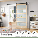 42x84 inch Glass Sliding Barn Door Slab with 7ft Hardware Kit Included, 5-Panel Frosted Glass, Spruc
