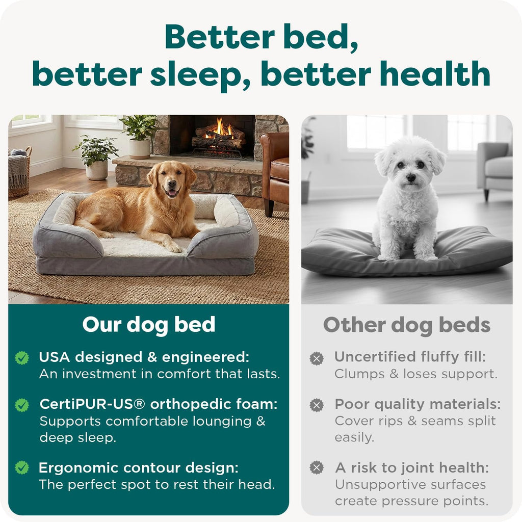 Orthopedic Dog Bed for Large Dogs w/ Removable Bolsters & Washable Cover, For Dogs Up to 95 lbs - Plush & Velvet