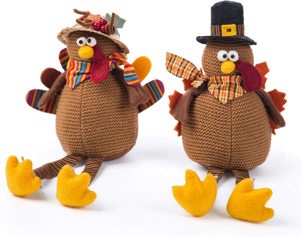 Stuffed Turkey Couple Doll Thanksgiving Table Decoration - Set of 2