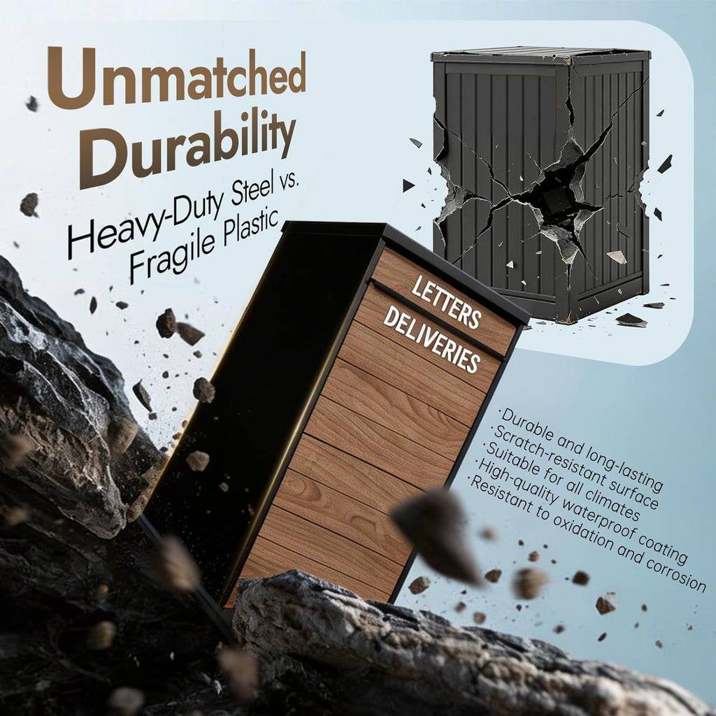 Package Delivery Box 41.7’’ Large Anti-Theft & Waterproof Outdoor Parcel Drop Box with Woodgrain Finish
