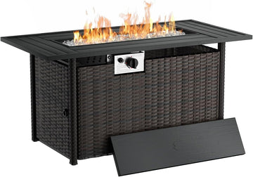 44 Inch Propane Fire Pit 50000 BTU 2 in 1 Outdoor Gas Fire Pit Table with Removable Lid, Waterproof Cover, Glass