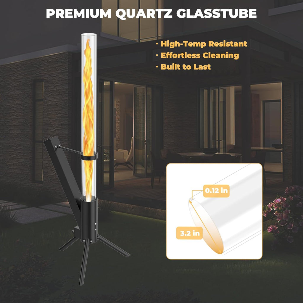 Outdoor Wood Pellet Fire Pit - Decorative Glass Tube Torch with Spiral Flame